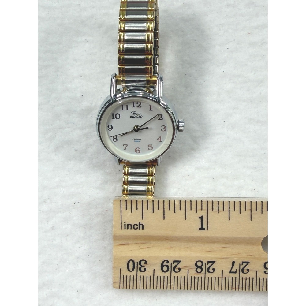 Timex Indiglo Vintage Watch Women Speidel Stretch Band Gold Silver - Picture 7 of 9